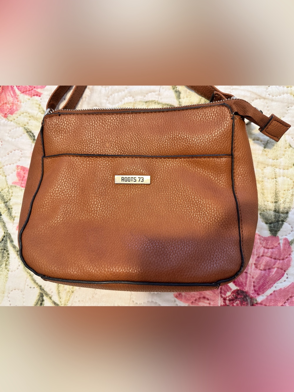 Roots 73 Brown Faux Pebbled Leather Crossbody Purse Bag - Picture 2 of 14
